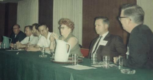 Howard DeVore, Fred Cook, Rusty Havelin, Lynn Hickman, Clara Griffis, George Young, Marvin Giles, Norman E. Masters, Gay Haldeman